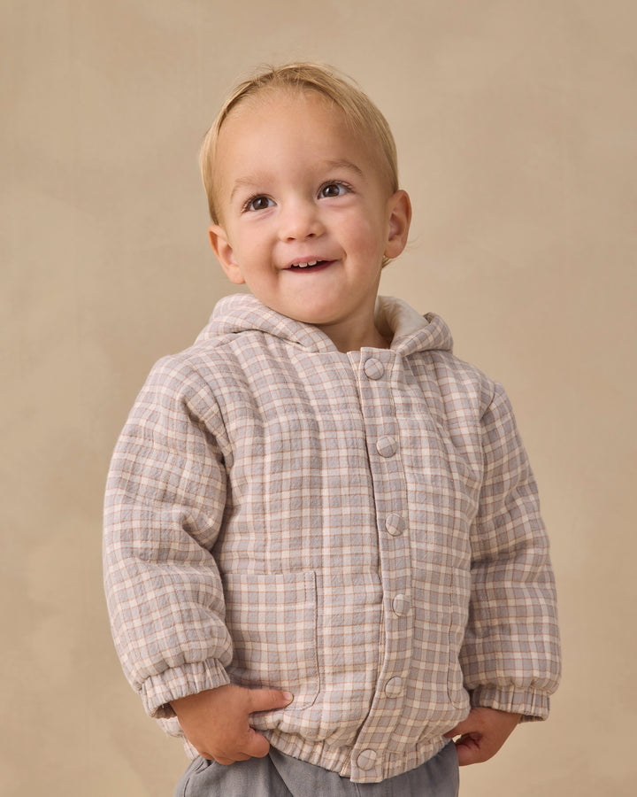 Quincy Mae Hooded Woven Jacket - Blue Gingham
