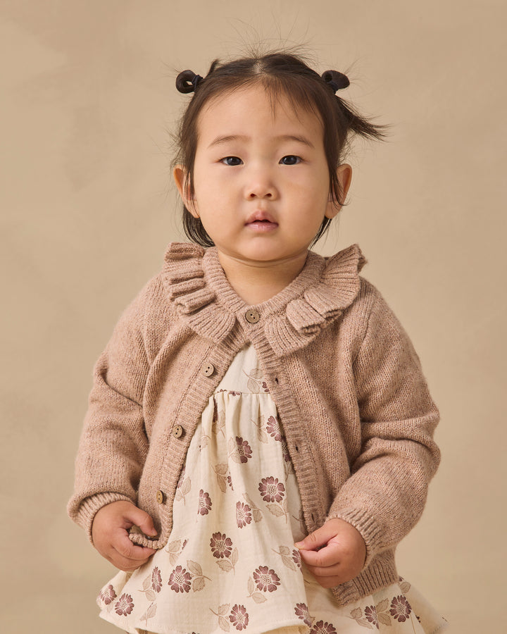 Quincy Mae Ruffle Collar Cardigan - Heathered Almond