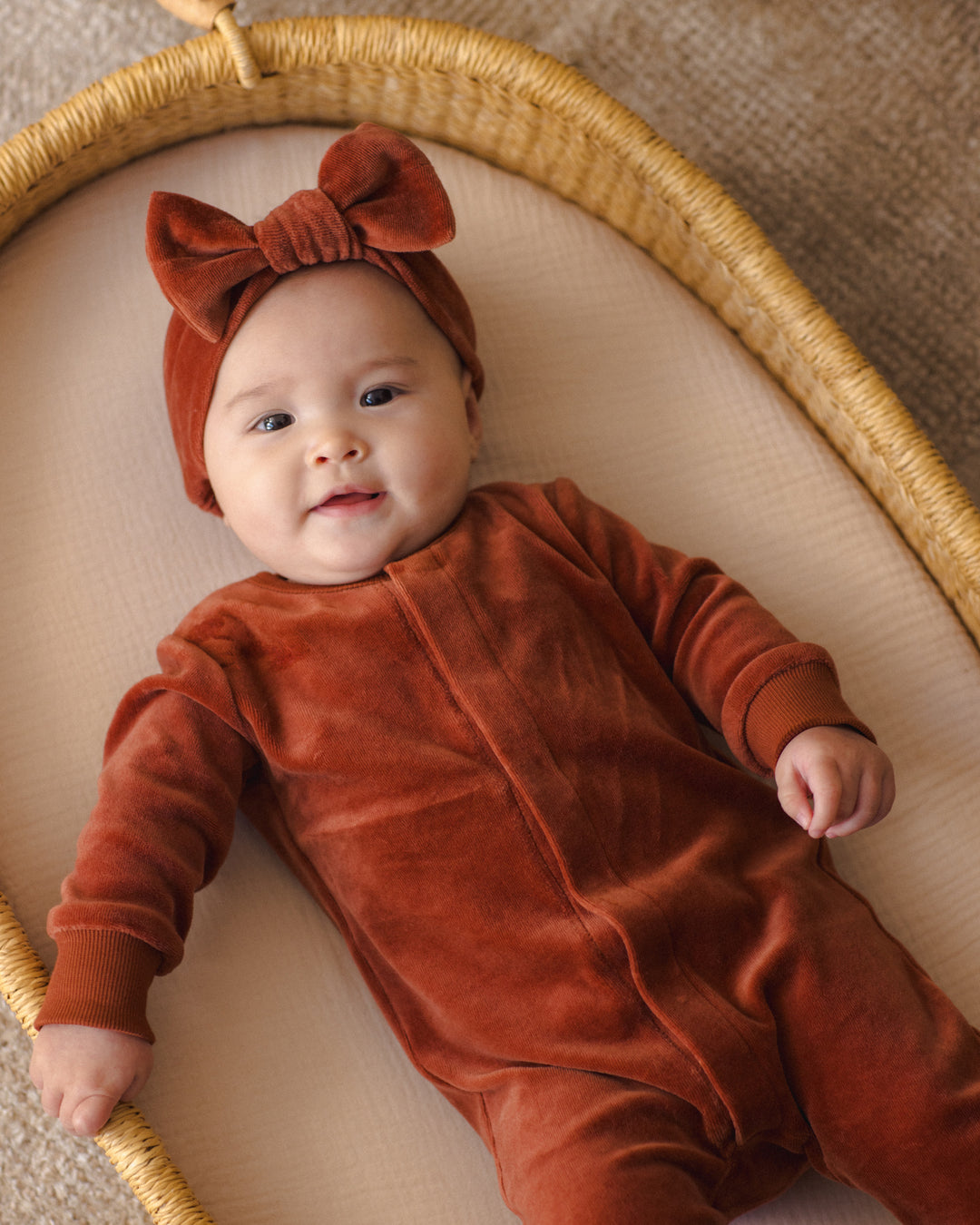Quincy Mae Velour Bow Headband - Redwood