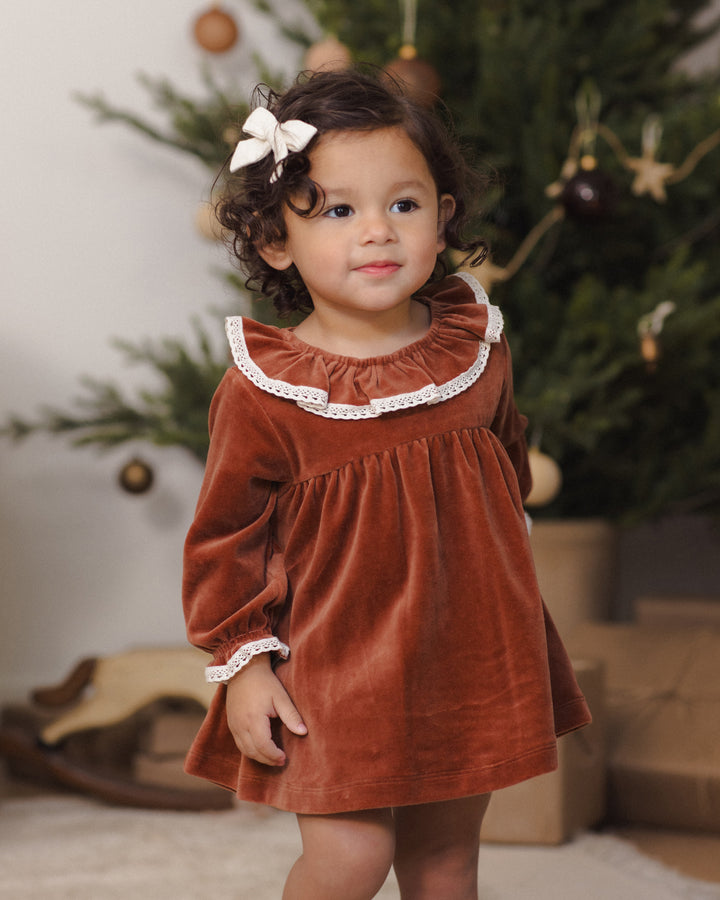 Quincy Mae Velour Baby Dress - Redwood