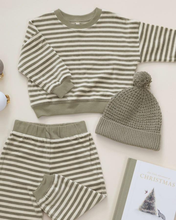 Quincy Mae Velour Relaxed Sweatpants - Spruce Stripe