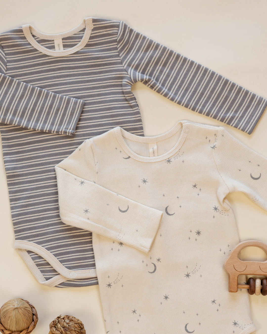 Quincy Mae Ribbed Bodysuit 2 Pack - Slate Microstripe, Celestial