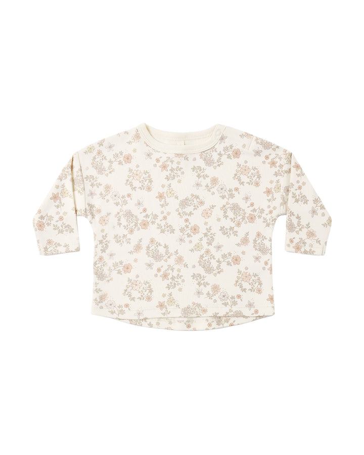 Quincy Mae Long Sleeve Tee + Drawstring Pant Set - Floral Vine