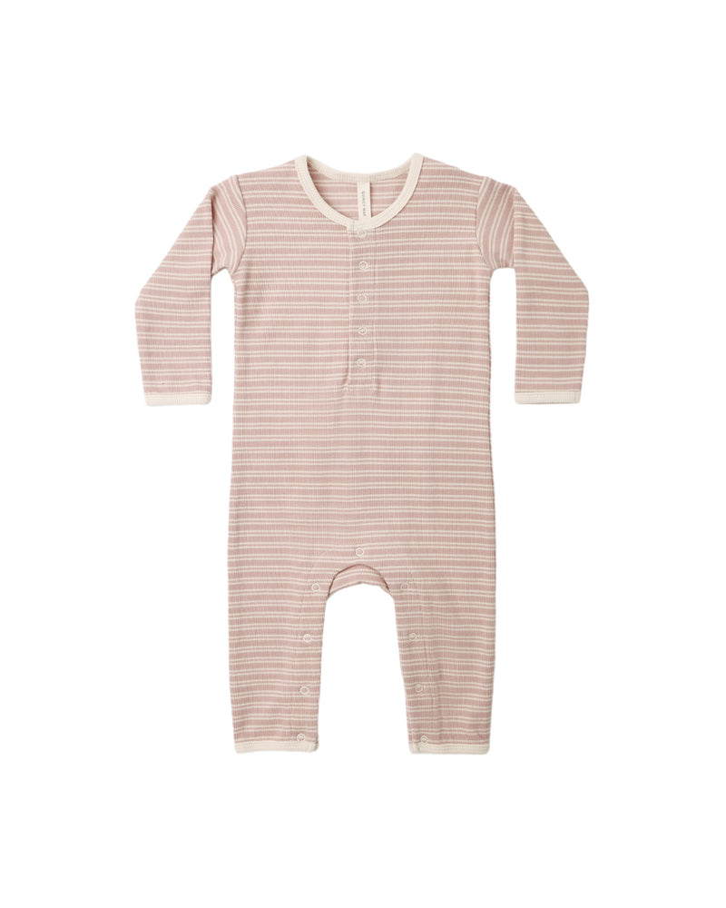 Quincy Mae Ribbed Baby Jumpsuit - Dusty Rose Microstripe
