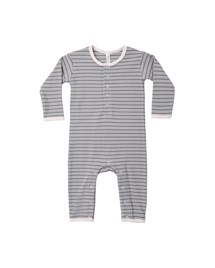 Quincy Mae Ribbed Baby Jumpsuit - Slate Microstripe
