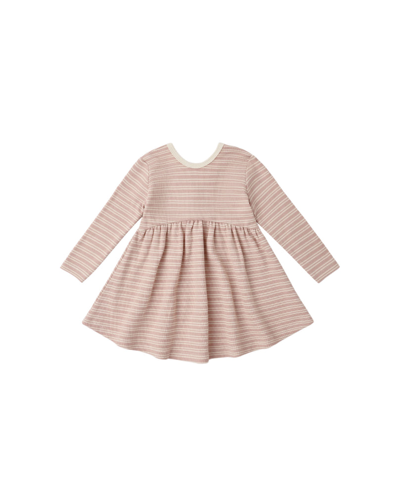 Quincy Mae Ribbed Long Sleeve Dress -Dusty Rose Microstripe