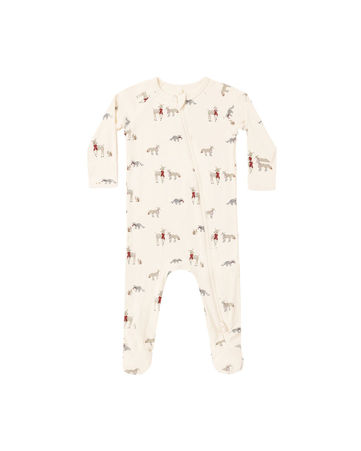 Quincy Mae Bamboo Zip Footie - Forest Friends