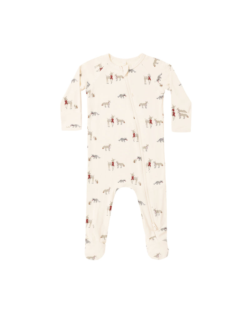 Quincy Mae Bamboo Zip Footie - Forest Friends