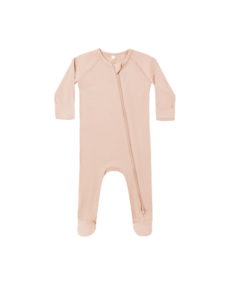 Quincy Mae Bamboo Zip Footie - Dusty Rose