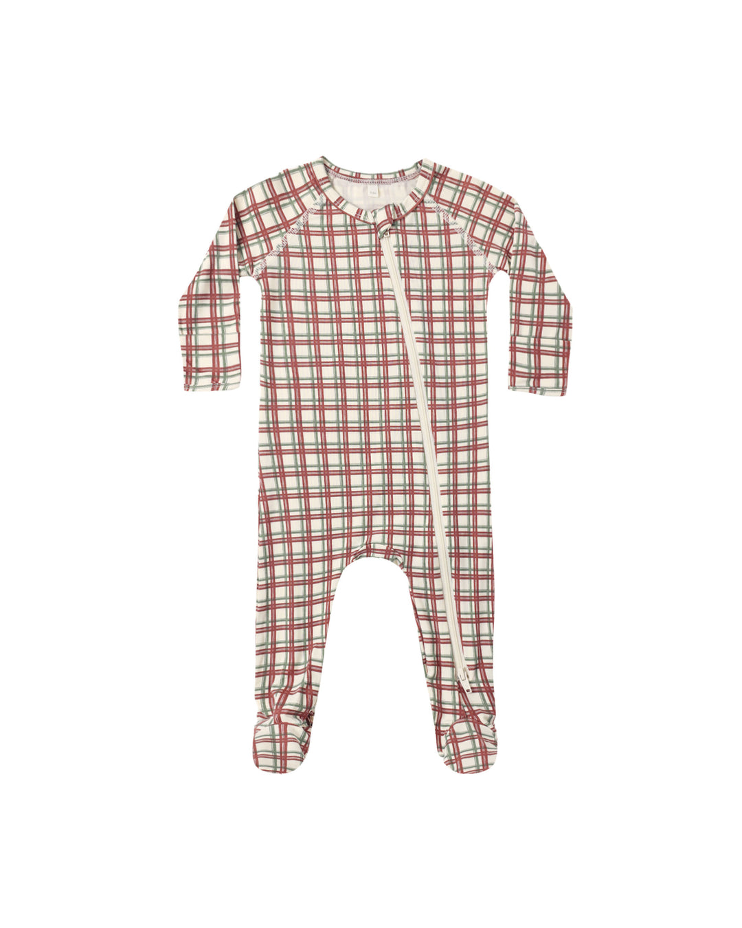 Quincy Mae Bamboo Zip Footie - Redwood Check