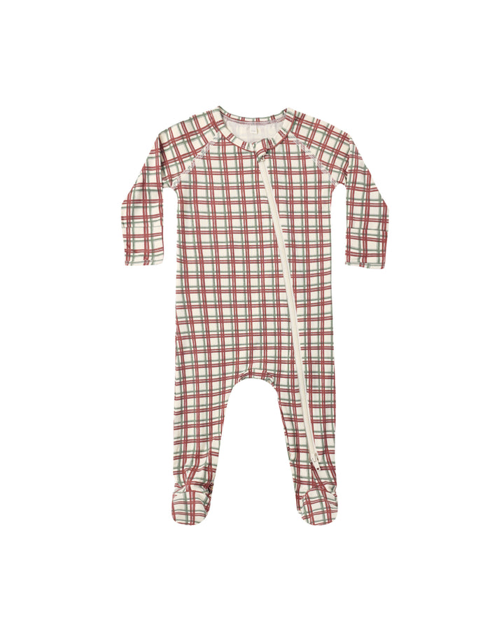 Quincy Mae Bamboo Zip Footie - Redwood Check