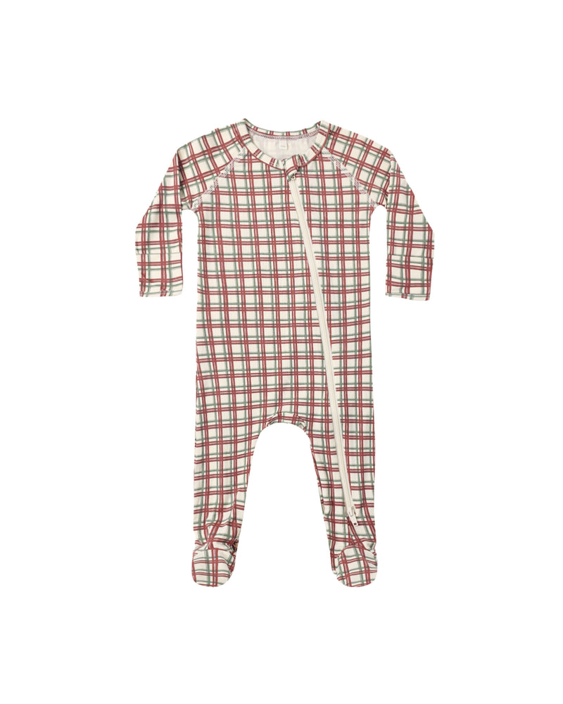 Quincy Mae Bamboo Zip Footie - Redwood Check