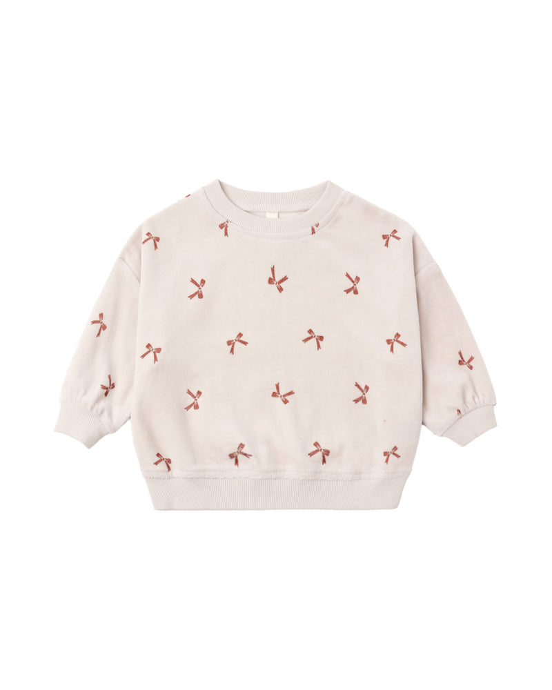 Quincy Mae Velour Relaxed Sweatshirt - Red Bows