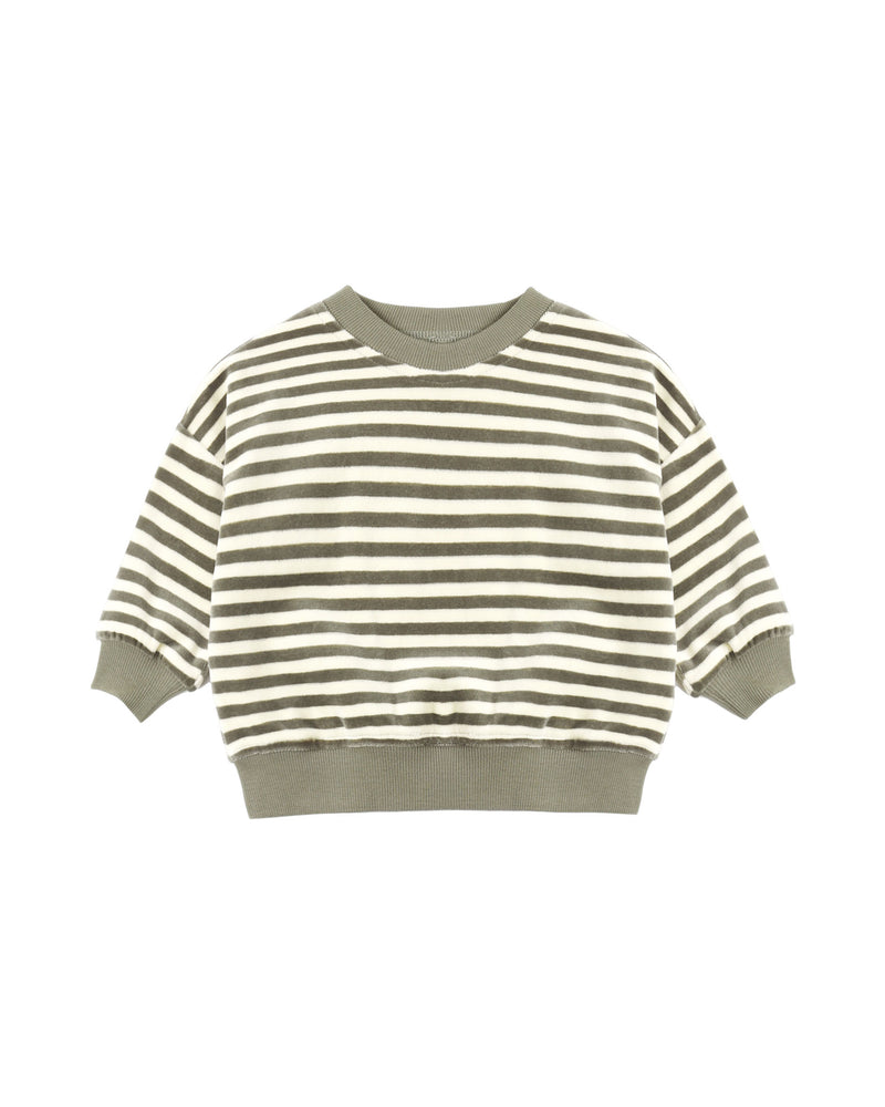 Quincy Mae Velour Relaxed Sweatshirt - Spruce Stripe