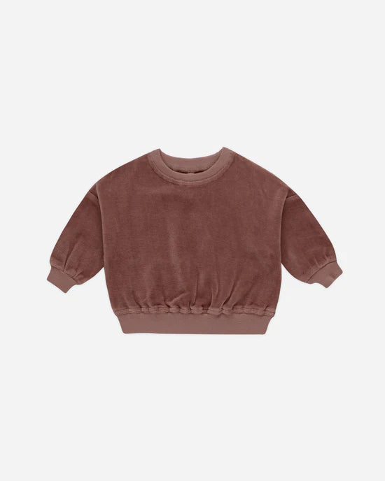 Quincy Mae Velour Relaxed Sweatshirt + Sweatpants Set - Cranberry