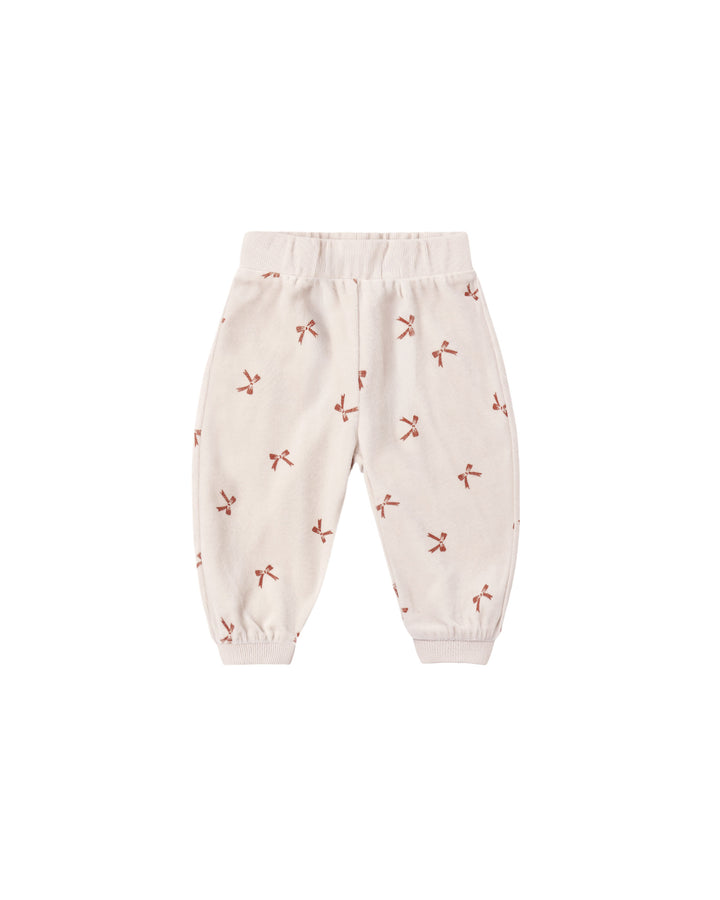 Quincy Mae Velour Relaxed Sweatpants - Red Bows