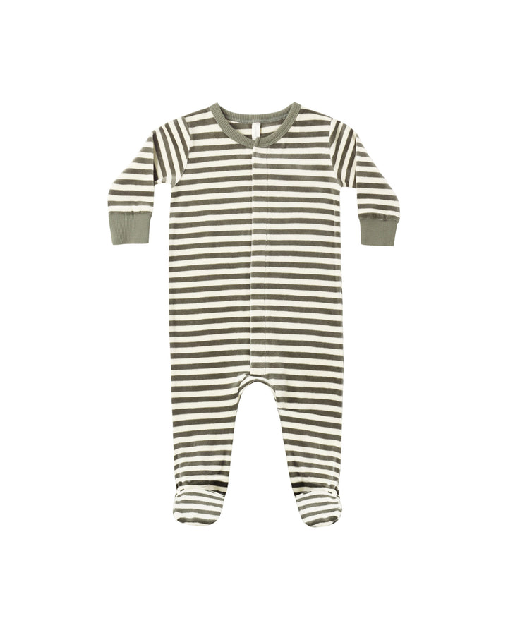 Quincy Mae Hidden Snap Footie - Spruce Stripe