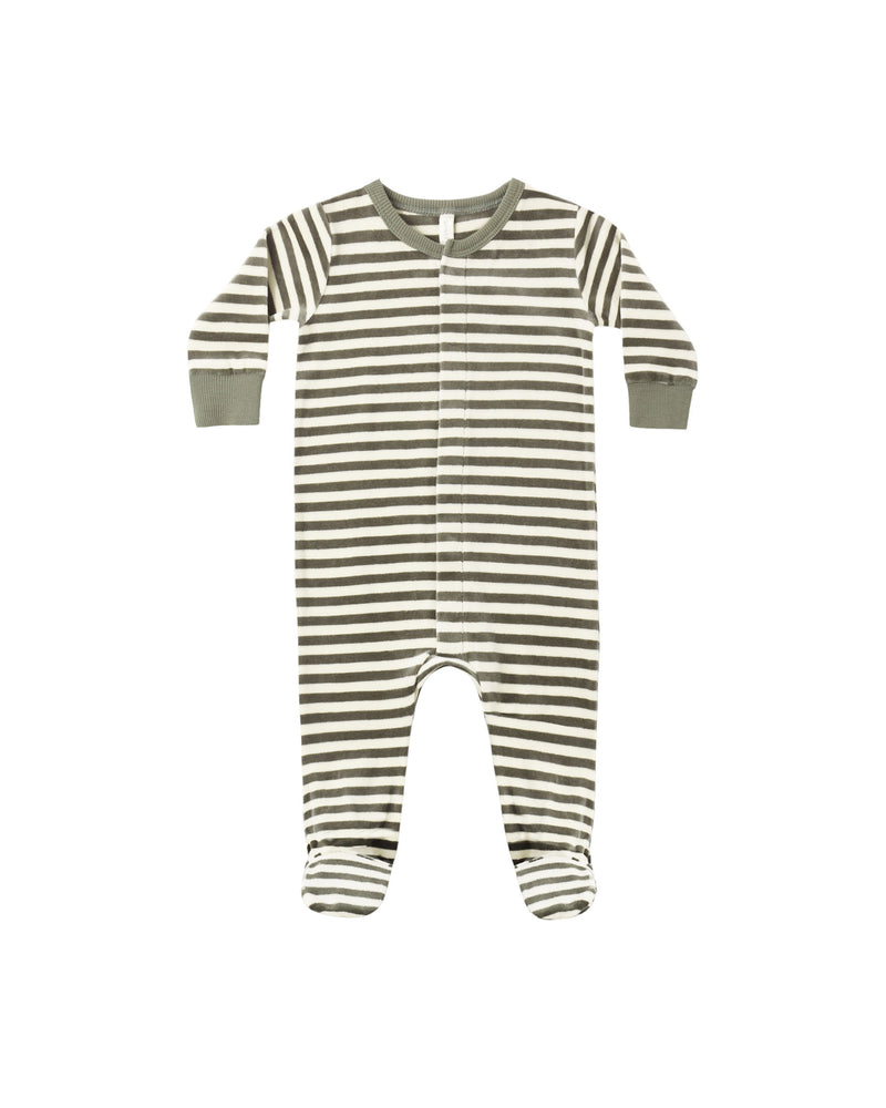Quincy Mae Hidden Snap Footie - Spruce Stripe