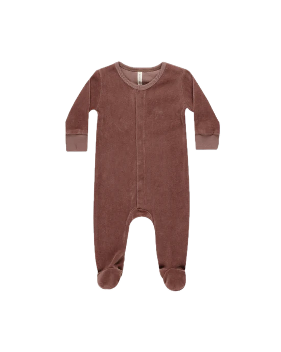 Quincy Mae Velour Hidden Snap Footie - Cranberry