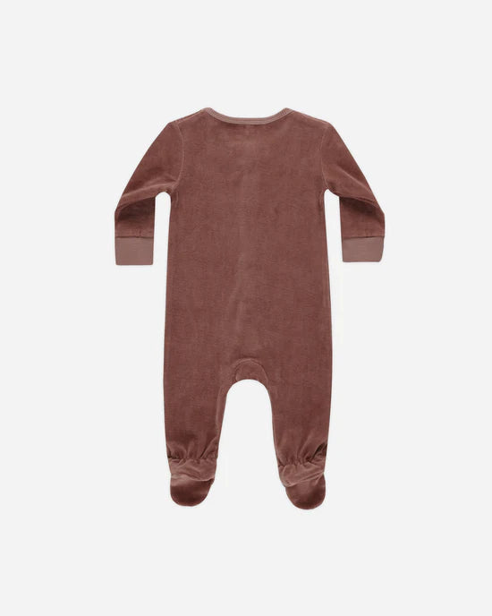 Quincy Mae Velour Hidden Snap Footie - Cranberry