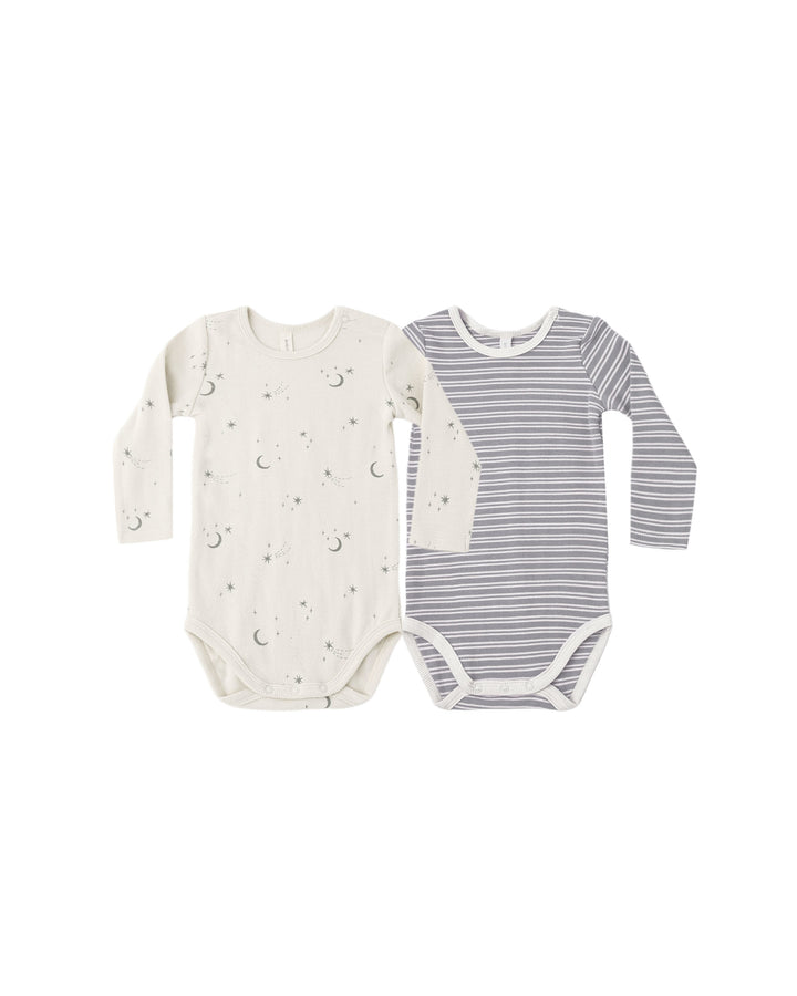 Quincy Mae Ribbed Bodysuit 2 Pack - Slate Microstripe, Celestial