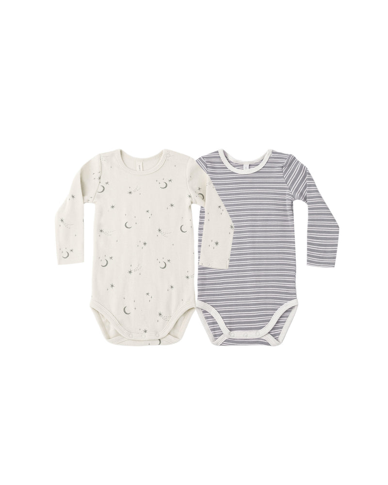 Quincy Mae Ribbed Bodysuit 2 Pack - Slate Microstripe, Celestial