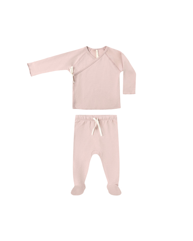 Quincy Mae Wrap Top + Footed Pant Set - Rose