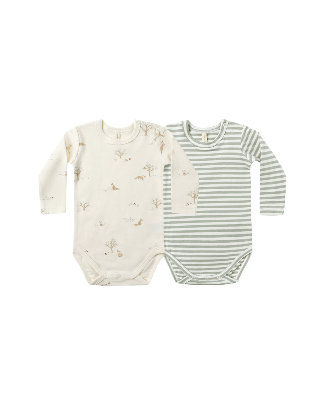 Quincy Mae Jersey Bodysuit, 2 Pack - Fox Land, Fern Stripe