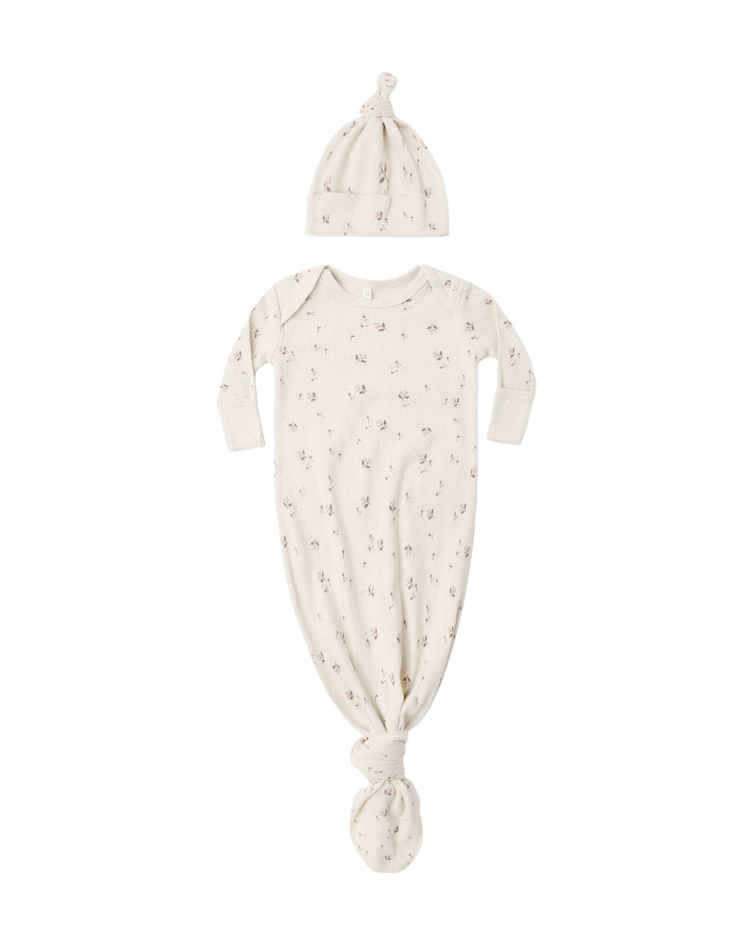 Quincy Mae Knotted  Baby Gown + Hat Set - Fall Ditsy
