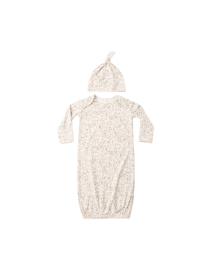 Quincy Mae Bamboo Baby Gown + Hat Set - Bloom
