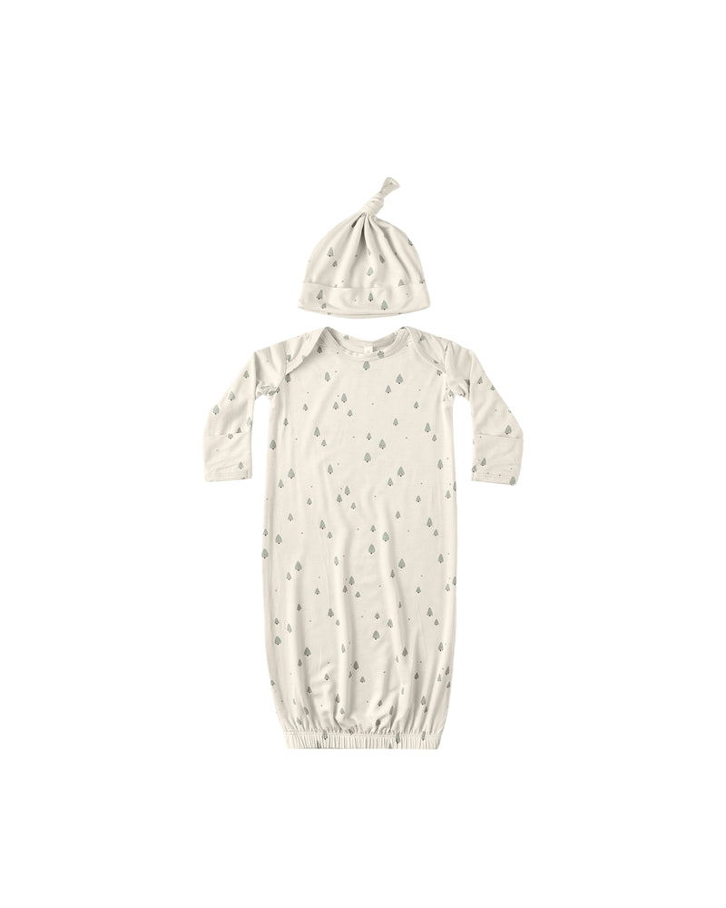 Quincy Mae Bamboo Baby Gown + Hat Set - Trees