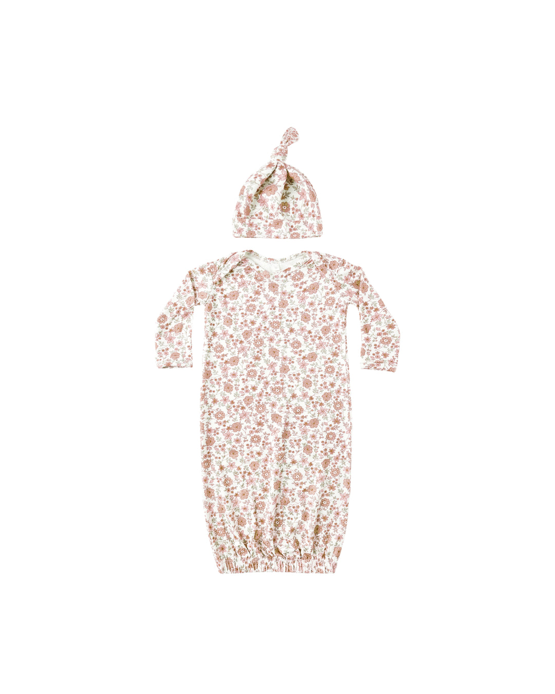 Quincy Mae Bamboo Baby Gown + Hat Set - Bloom