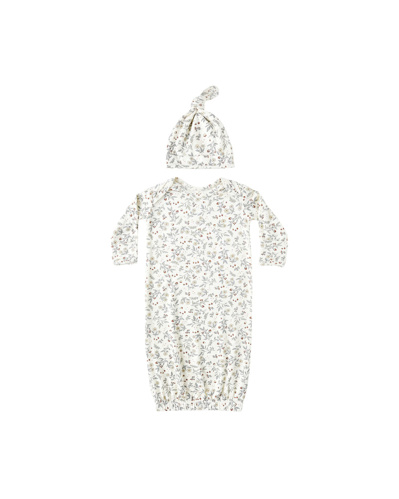 Quincy Mae Bamboo Baby Gown + Hat Set - Woodland