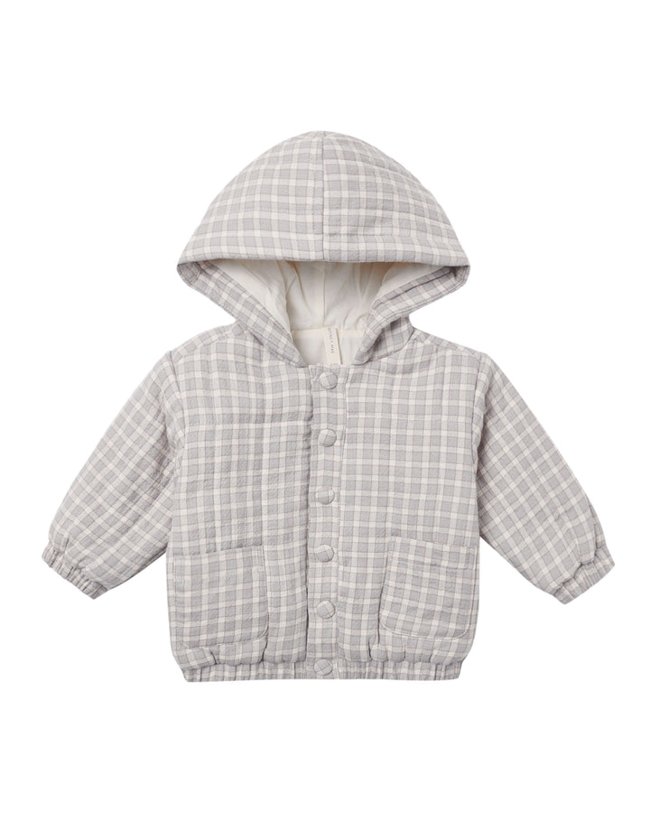 Quincy Mae Hooded Woven Jacket - Blue Gingham