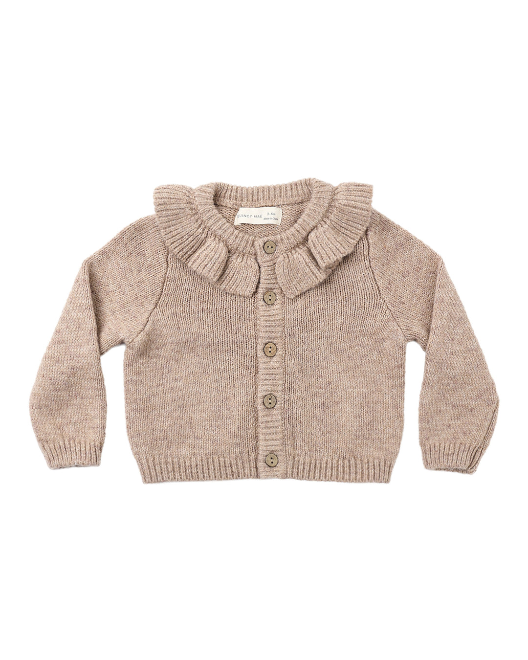 Quincy Mae Ruffle Collar Cardigan - Heathered Almond