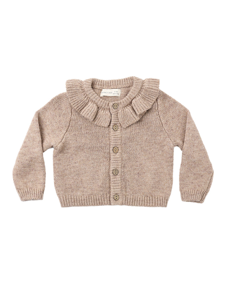 Quincy Mae Ruffle Collar Cardigan - Heathered Almond