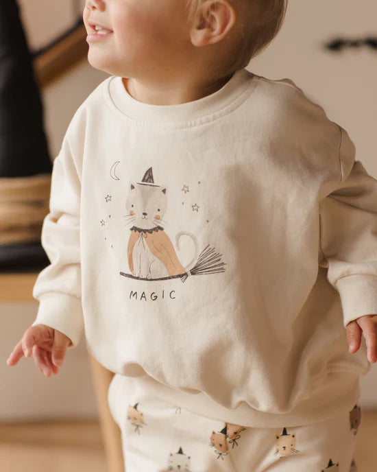 Quincy Mae Relaxed Fleece Sweatshirt + Sweatpants Set - Magic Cats