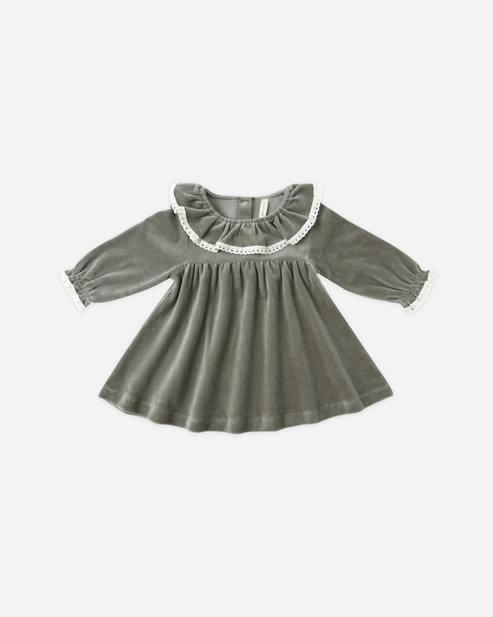 Quincy Mae Velour Baby Dress - Forest