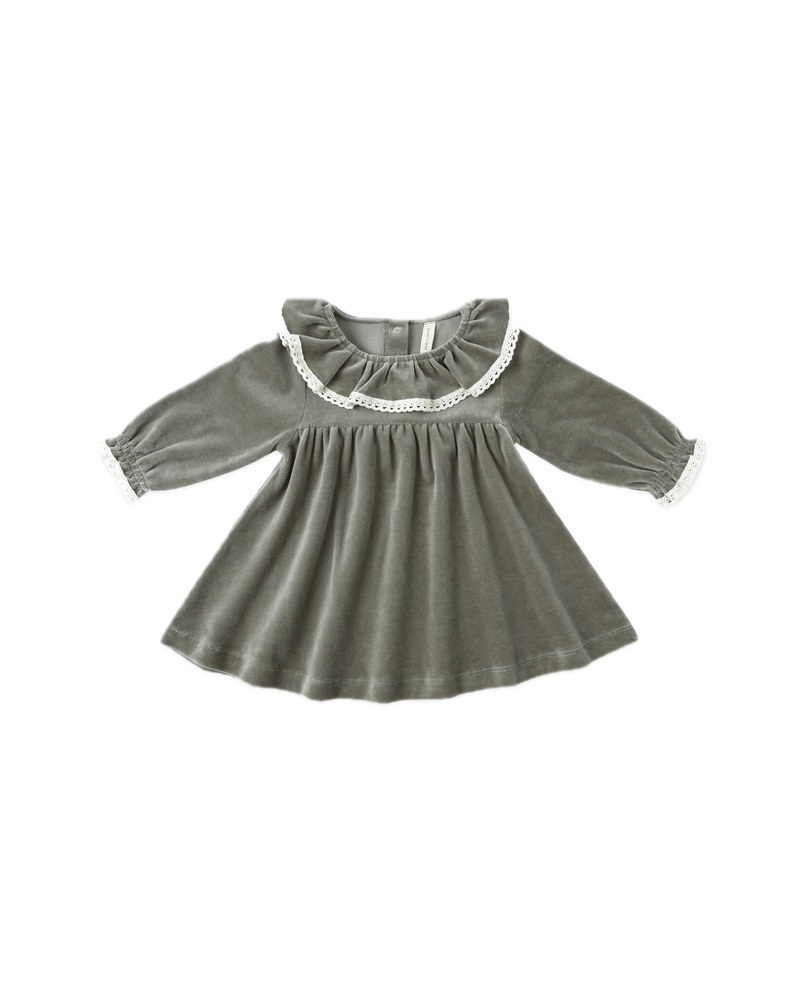 Quincy Mae Velour Baby Dress - Forest