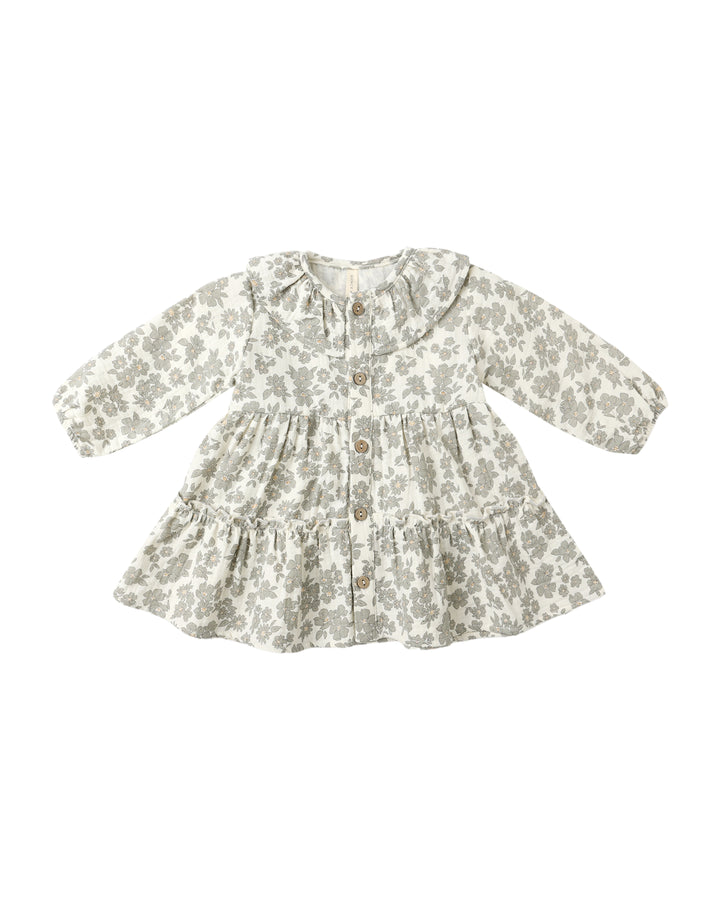 Quincy Mae Ruffle Collar Button Dress - Green Floral