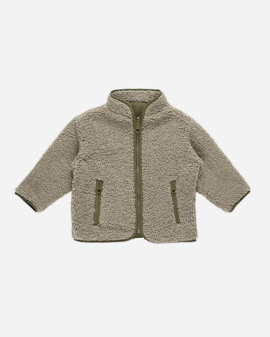 Quincy Mae Shearling Zip Jacket - Olive