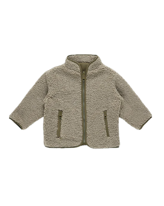 Quincy Mae Shearling Zip Jacket - Olive