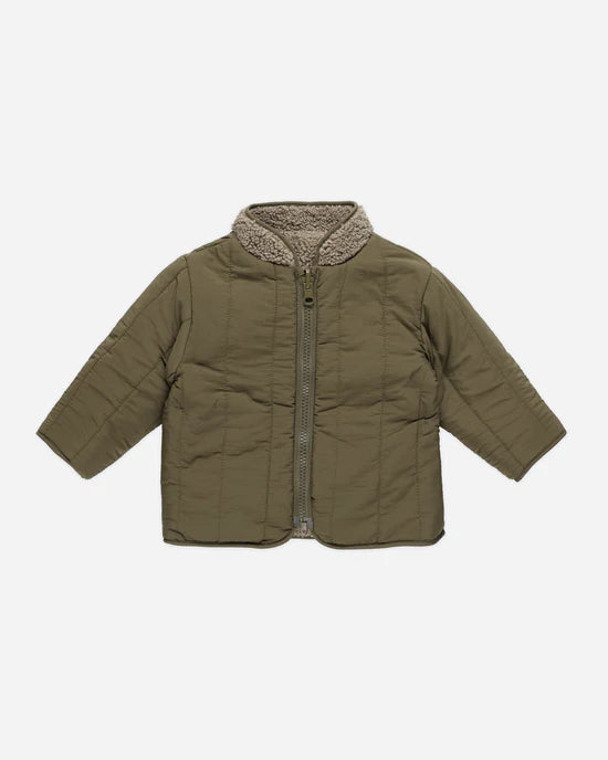 Quincy Mae Shearling Zip Jacket - Olive