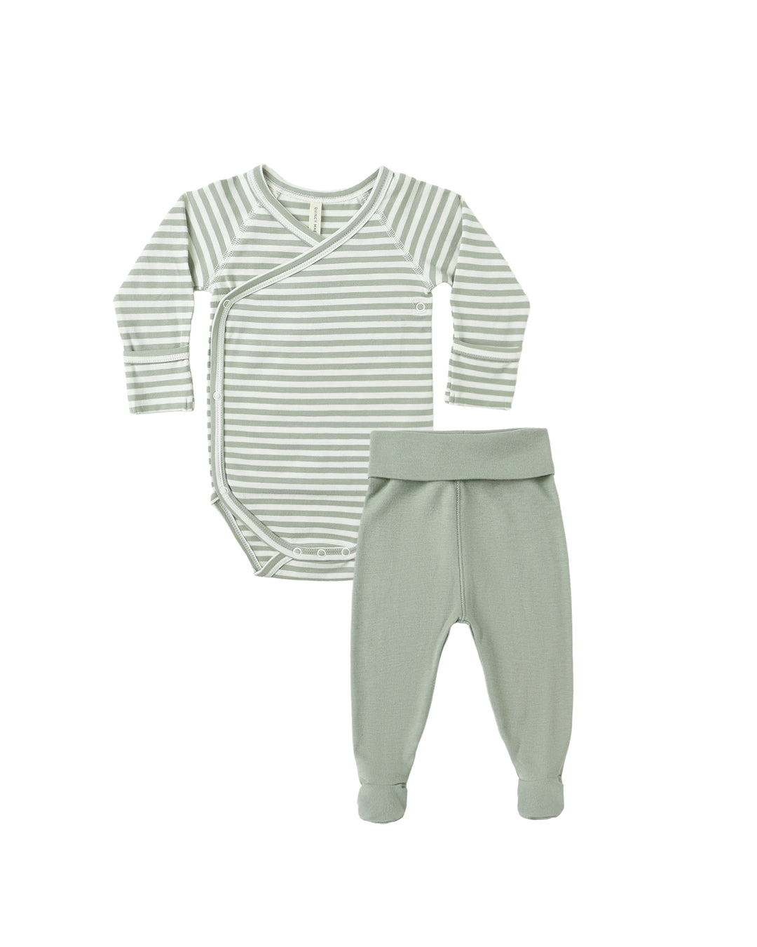 Quincy Mae Side Snap Bodysuit + Pant Set - Fern Stripe
