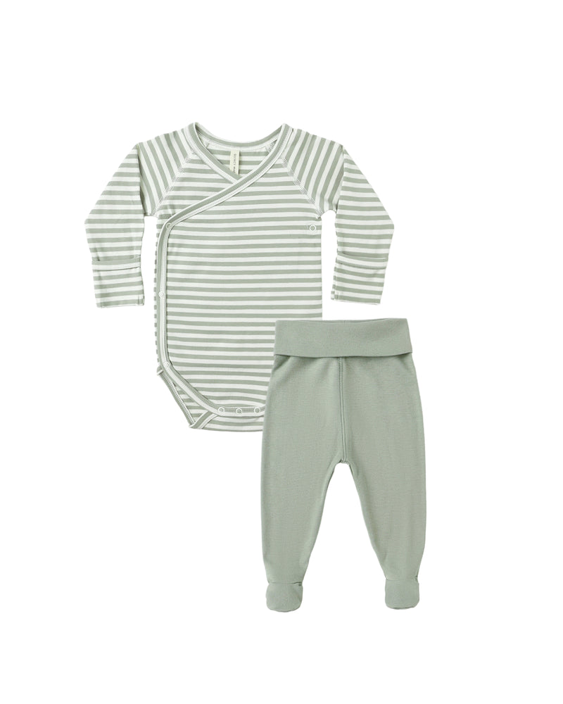 Quincy Mae Side Snap Bodysuit + Pant Set - Fern Stripe