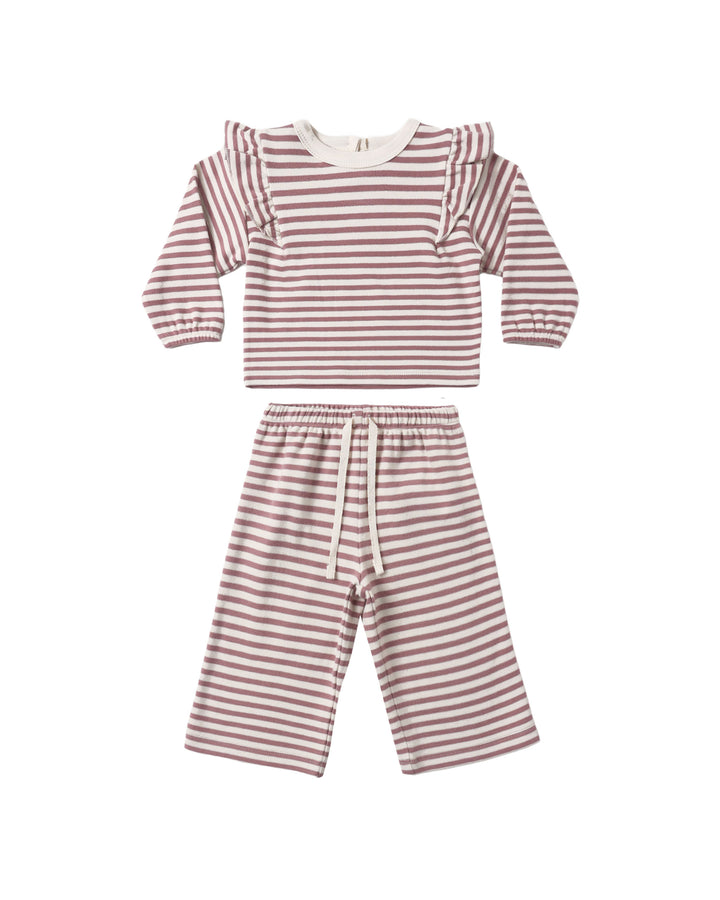 Quincy Mae Ruffle Cozy Set - Mulberry Stripe