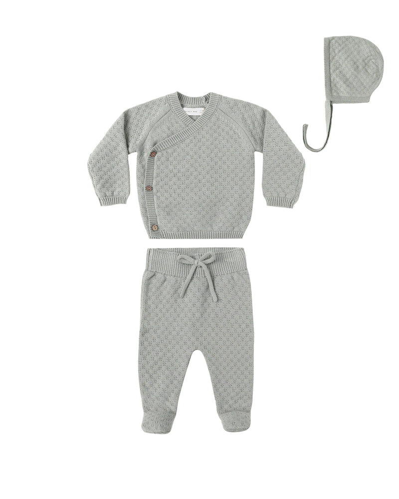 Quincy Mae Knit Wrap Top + Pant Set - Steel Blue