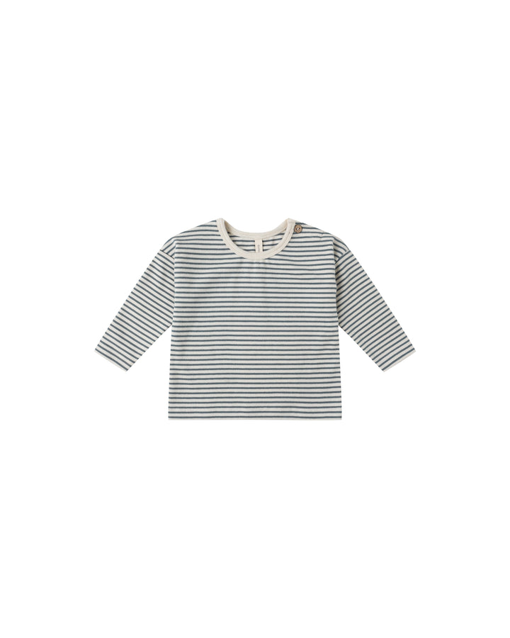 Quincy Mae Long Sleeve Tee - Ocean Micro Stripe