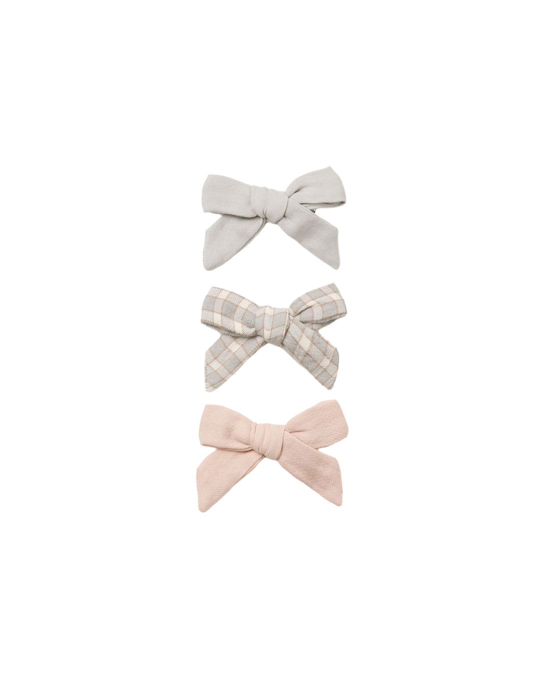 Quincy Mae Bow Clip Set Of 3 - Cloud, Blue Gingham, Dusty Rose