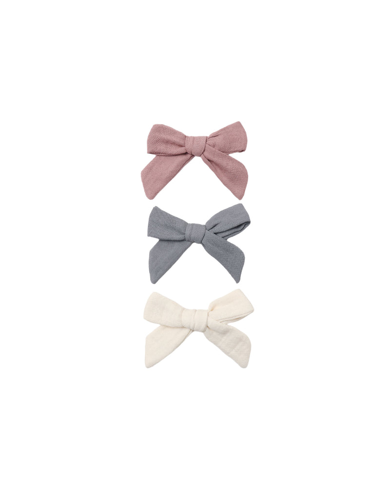 Quincy Mae Bow Clip Set Of 3 - Mulberry, Slate, Natural